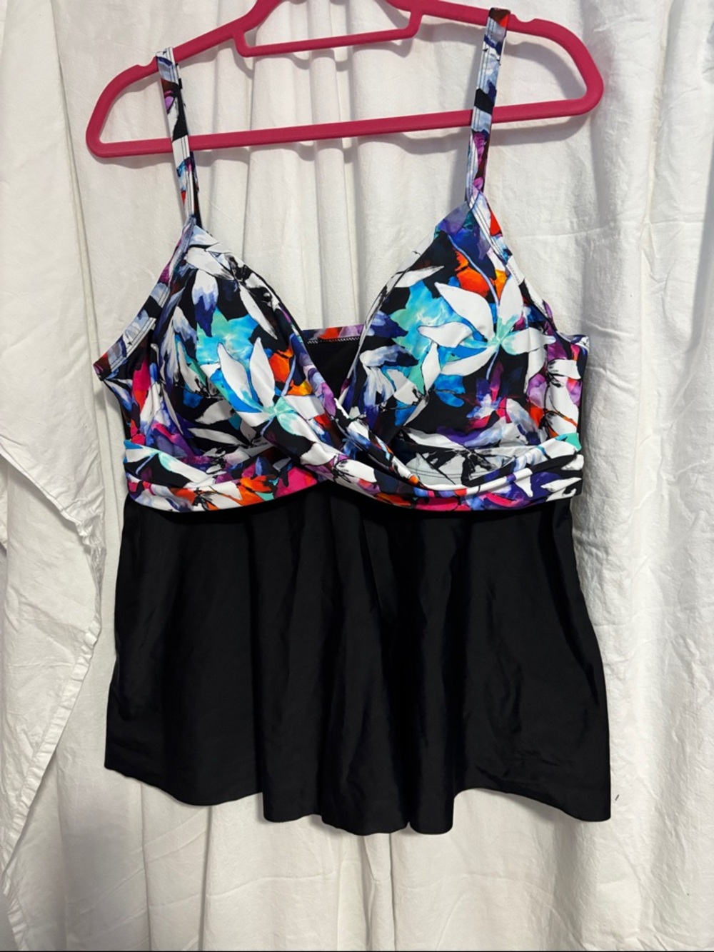 Swimsuits For All Black Tankini Camisole with Multicolor Floral Top